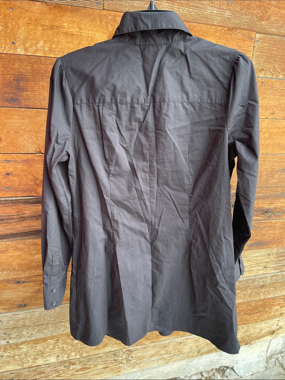 Hannah Black Pleated Button Down Tunic Shirt Size M Stretch Long Sleeve - Picture 2 of 3